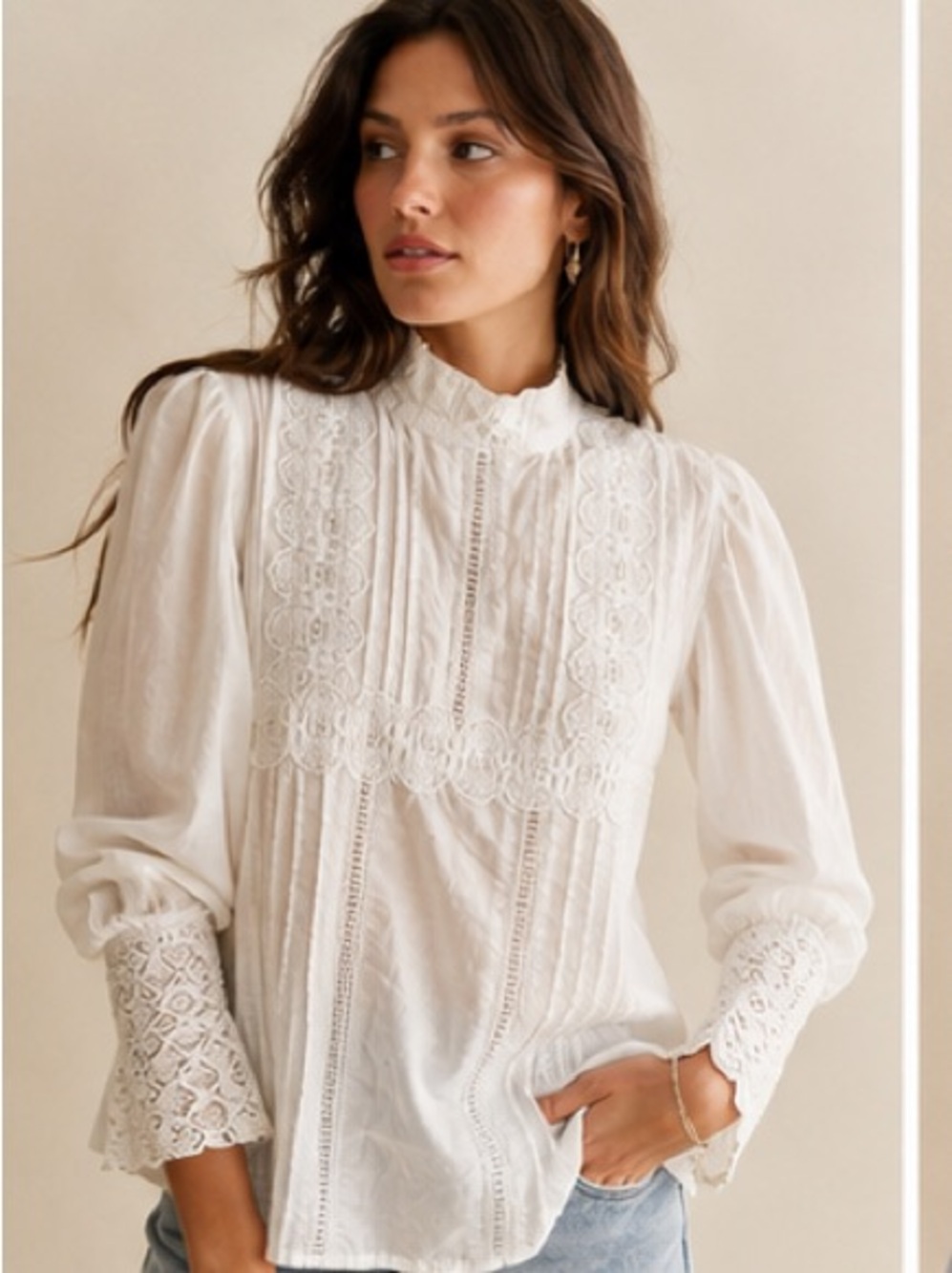 One Teaspoon 100% Cotton Lace Blouse Feminine Lined Size M